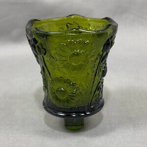 Vtg Homco Home Interiors Green Glass Daisy Floral Peg Votive Candle Holder